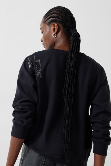 Buy Hush Black Sequin Thunderbolt Relaxed Sweatshirt from Next Croatia