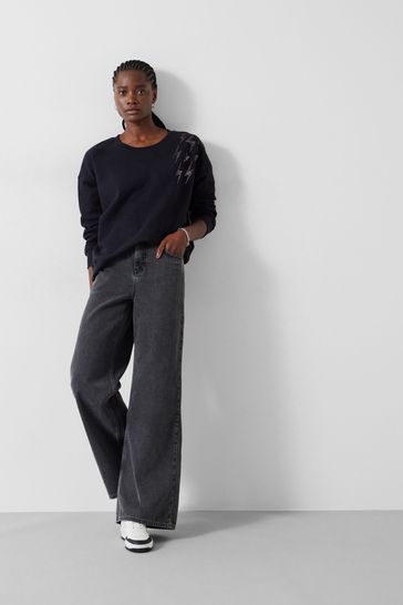 Buy Hush Black Sequin Thunderbolt Relaxed Sweatshirt from Next Croatia