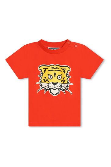 KENZO KIDS Baby Red Tiger Varisty Logo Print Short Sleeve Top and Shorts Set