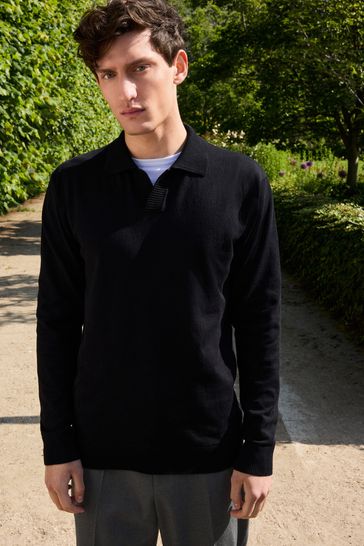 Black Regular Fit Cotton Rich Polo Neck Jumper