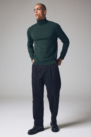 Buy Dark Green Regular Fit Cotton Rich Roll Neck Jumper from Next Poland