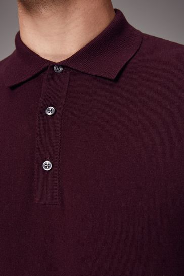 Buy Burgundy Red Regular Fit Knitted Long Sleeve Polo Shirt from Next Bahrain
