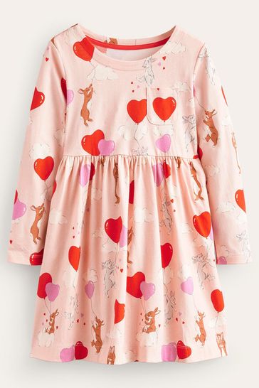 Buy Boden Pink Long Jersey Sleeve from USA Bunny Heart Dress Next Fun