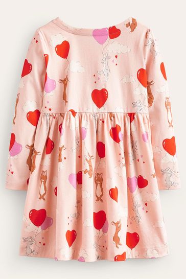Buy Boden Pink Long Sleeve Fun Heart Bunny Jersey Dress from Next