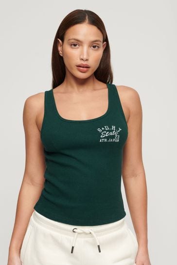 SUPERDRY Green Athletic Essential Ribbed Vest Top