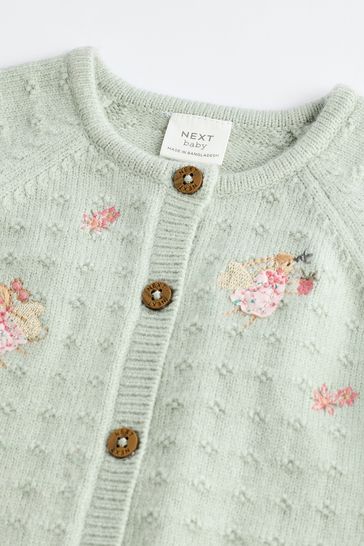 Buy Sage Green Fairy Embroidered Baby Knitted Cardigan 0mths 2yrs from Next Bahrain