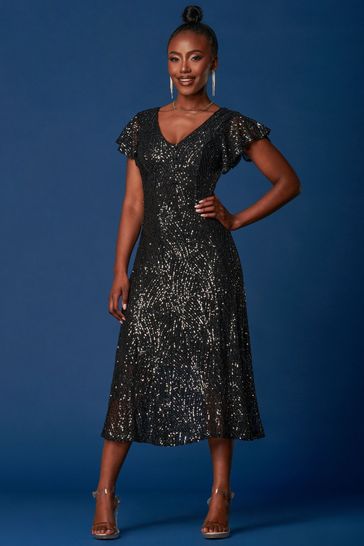 Jolie Moi Sequin Fit and Flare Black Maxi Dress