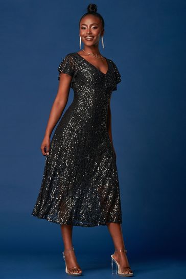 Buy Jolie Moi Sequin Fit and Flare Black Maxi Dress from Next