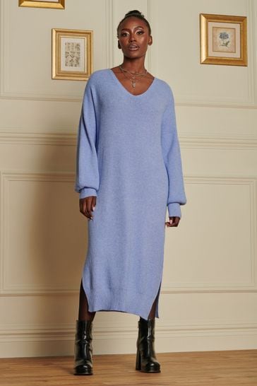 Jolie Moi Blue V-Neck Knitted Jumper Maxi Dress