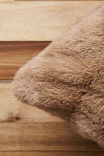 BHS Natural Ruched Faux Fur Cushion