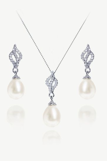 Ivory & Co Silver Lisbon Crystal And Pearl Romantic Set
