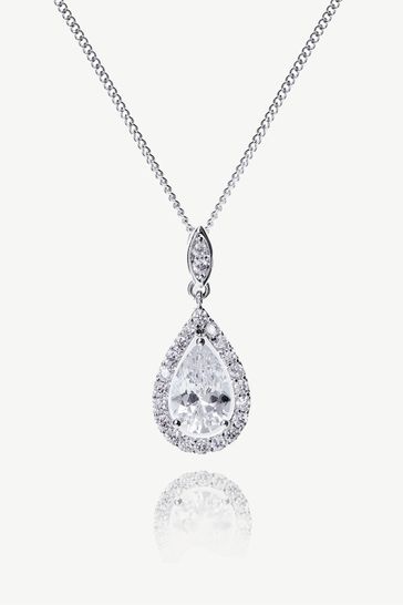 Ivory & Co Silver Belmont And Crystal Teardrop Pendant