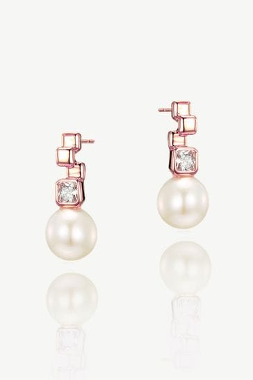 Ivory & Co Rose Gold St Louis Crystal Modern Abstract Pearl Drop Earrings