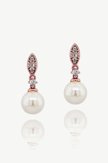 Ivory & Co Rose Gold Dublin Crystal And Pearl Drop Earring