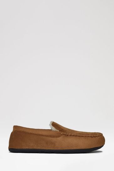 Threadbare Brown Faux Fur Lined Suedette Moccasin Slippers