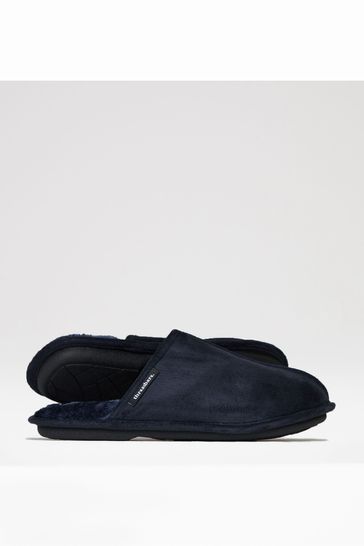 Buy Threadbare Blue Faux Fur Lined Suedette Mule Slippers from