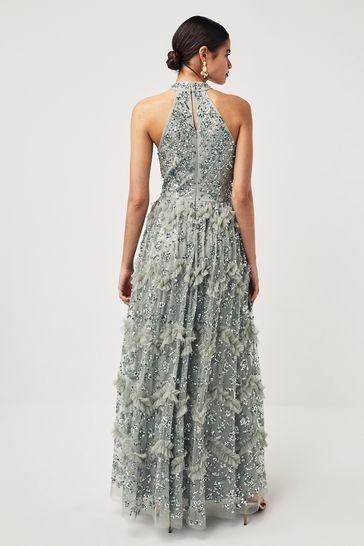 Buy Maya Green Halterneck Premium Embellished Ruffle Maxi Dress from Next Bahrain