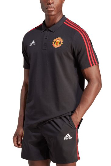 adidas Black Manchester United DNA 3 Stripe Polo Shirt