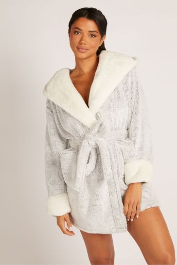 Boux Avenue Grey Koala Frosted Short Cosy Supersoft Robe Dressing Gown