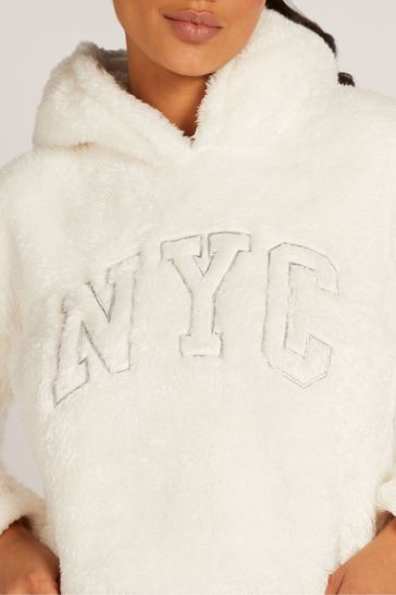 Boux Avenue Cream Nyc Fleece Hoodie and Short Pyjamas Lounge Set