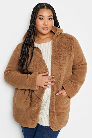 Yours Curve Cream Teddy Hooded Jacket