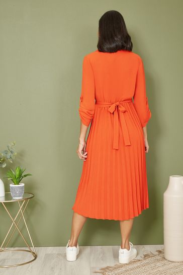 Orange midi dress with top sleeves