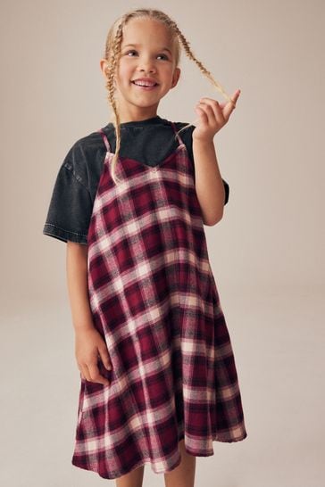 Buy Berry Red Check 100 Cotton Slip Dress And T Shirt Set 3 16yrs from Next Bahrain