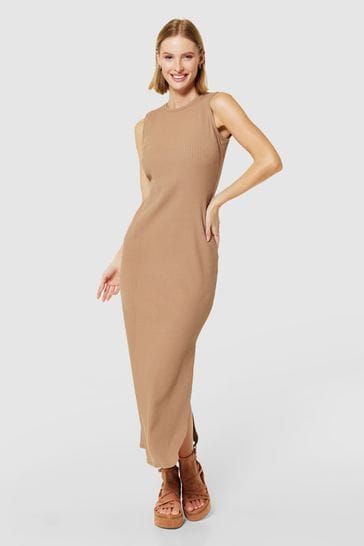 Closet London Brown Maxi Bodycon Ribbed Dress