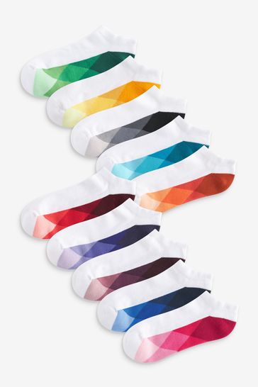 White/Bright Geo 10 Pack Cushioned Trainers Socks