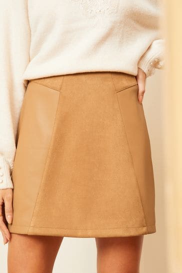 Love & Roses Tan Brown Faux Leather Mini Skirt