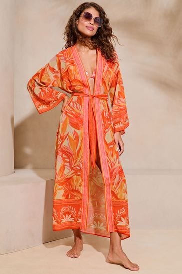 Lipsy Orange Chiffon Printed Tie Kimono