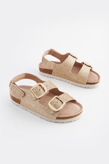 Gold Glitter Wide Fit (G) Two Strap Corkbed Sandals