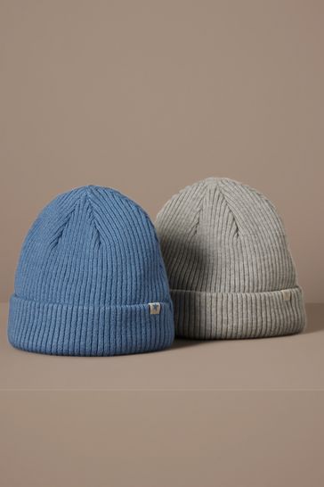 Blue/Grey Baby Beanie Hats 2 Pack (0mths-2yrs)