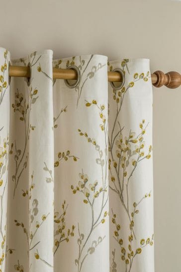 Ochre Pussy Willow Lined Eyelet Curtains