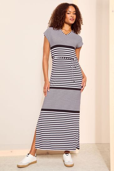 Friends Like These Black/White Straight T-Shirt Maxi Dress With Belt