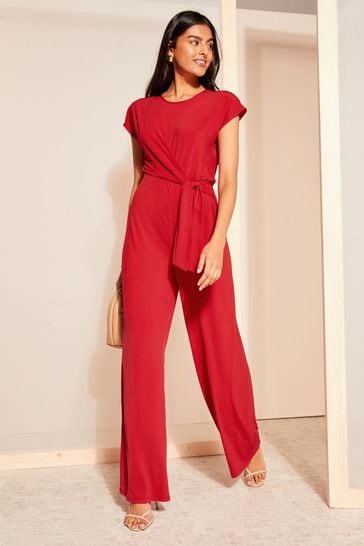 Red tie shop waist jumpsuit