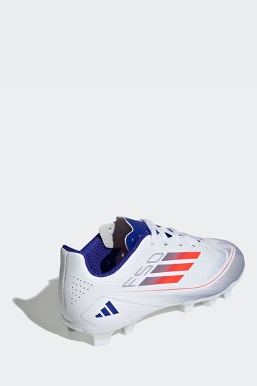 adidas White Blue Red F50 Kids Club Flexible Ground Football Boots
