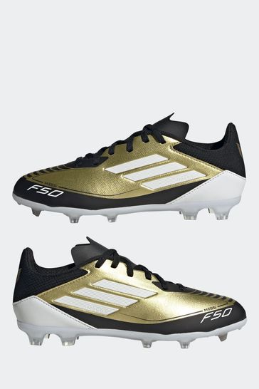 adidas Gold White Messi F50 Kids League Firm Multi Ground Boots