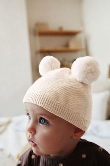 Buy Cream Delicate Double Pom Baby Hat from Next Bahrain