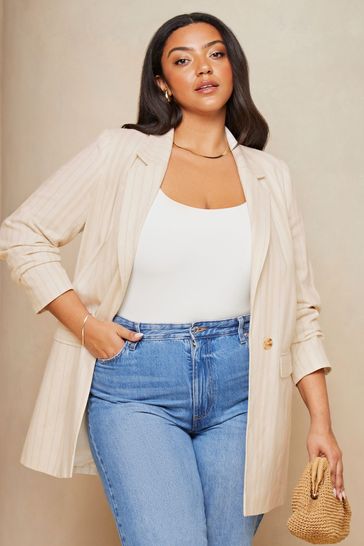 Buy Lipsy Cream Curve Striped Relaxed Blazer from Next Bahrain