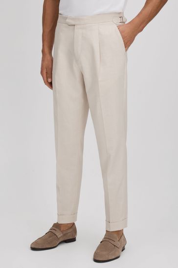 Reiss Ecru Elite Slim Fit Adjuster Tapered Trousers with Turn-Ups