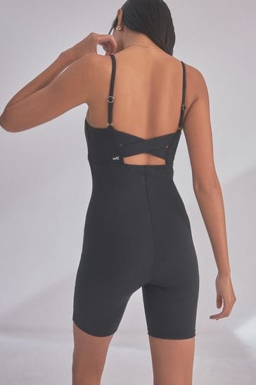 self. Black Strappy Short Length Unitard Bodies