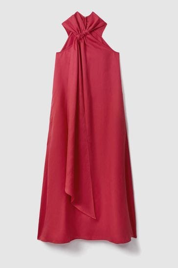 Reiss Coral Odell Linen Blend Drape Maxi Dress