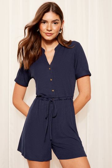 Friends Like These Navy Blue Ribbed Tie Waist Playsuit