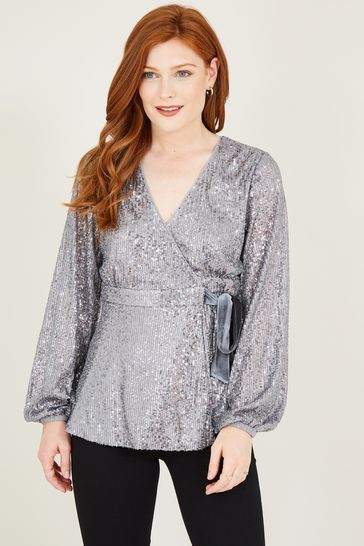 Yumi Silver Sequin Blouses