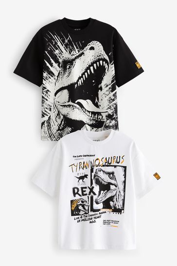 Black/White Dinosaur Graphic Short Sleeve T-Shirts 2 Pack (3-16yrs)