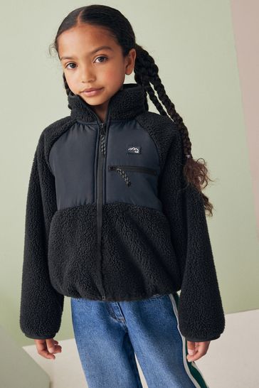Borg zip up jacket black store