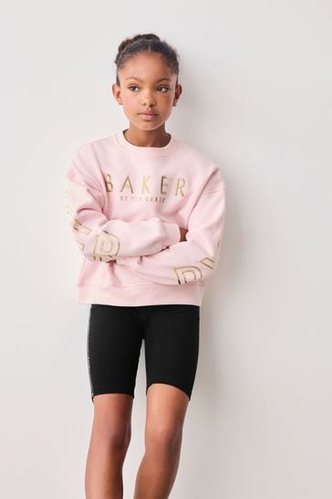 Baker by Ted Baker Pink Branded Back Sweater And Cycling Shorts Set