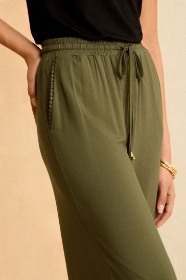 Buy Love Roses Khaki Green Jersey Elasticated Waist Wide Leg Trousers from Next Bahrain