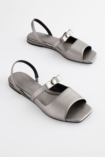 Pewter Metallic Regular Wide Fit Peep Toe Bow Slingback Sandals
